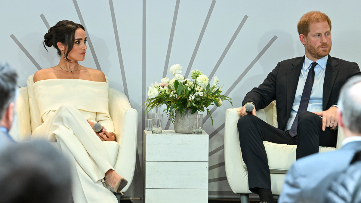 Meghan, Duchess of Sussex and Prince Harry, Duke of Sussex speak onstage at The Archewell Foundation Parents’ Summit: Mental Wellness in the Digital Age during Project Healthy Minds' World Mental Health Day Festival 2023 at Hudson Yards on October 10, 2023 in New York City.