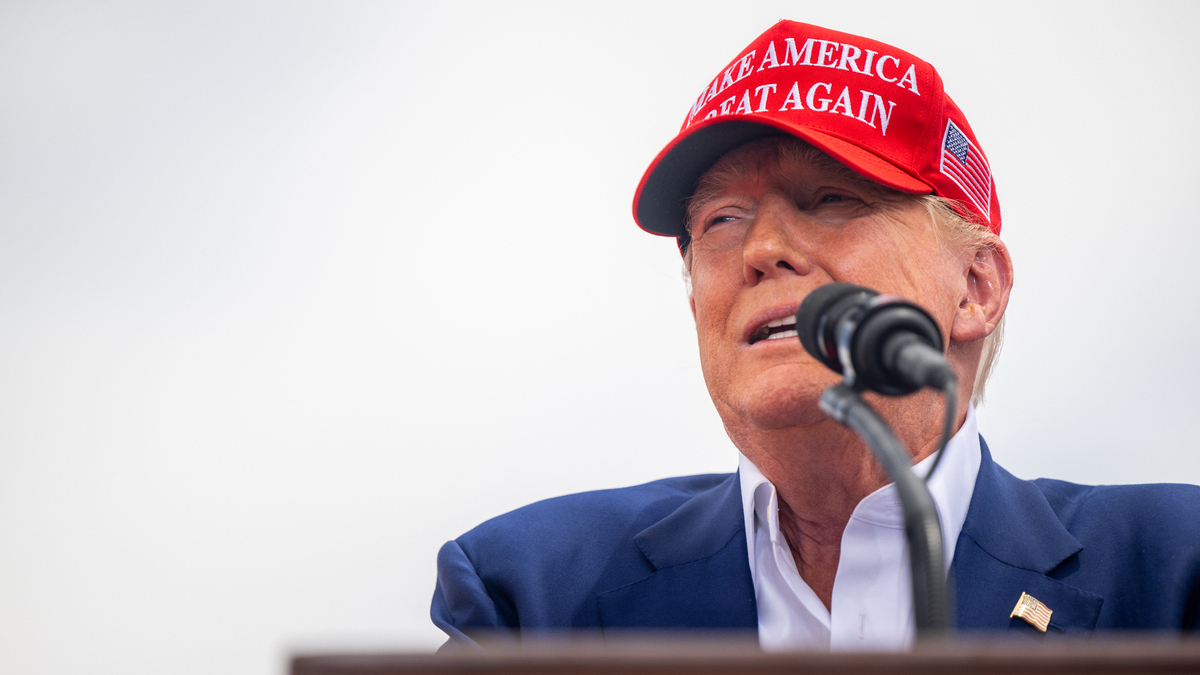 LAS VEGAS, NEVADA - JUNE 09: Republican presidential candidate, former U.S. President Donald Trump speaks during his campaign rally at Sunset Park on June 09, 2024 in Las Vegas, Nevada. The former president continues campaigning around the country amidst ongoing legal troubles. Trump is scheduled to sit for a probation interview via video on June 10 related to the felony conviction in his New York hush money case.