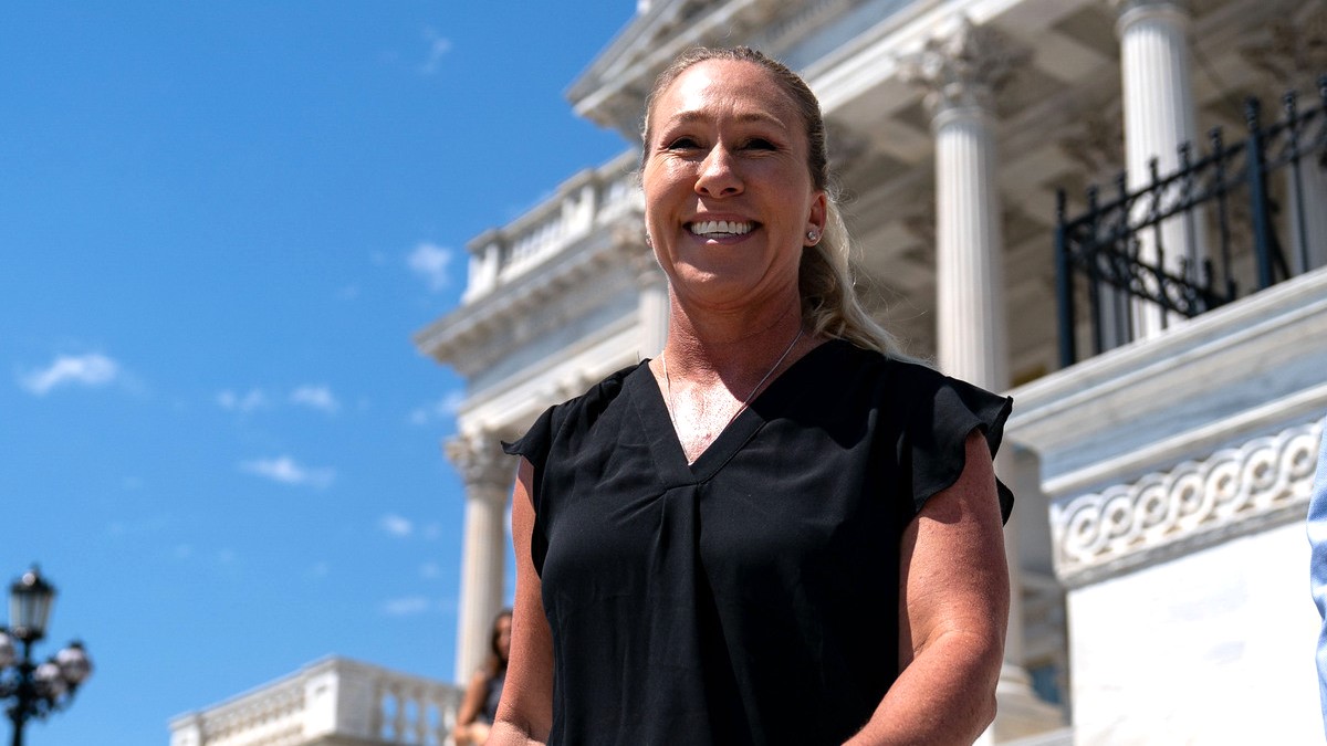 WASHINGTON, DC - JUNE 14: Rep. Marjorie Taylor Greene (R-GA) walks down the steps of the House Of Representatives at the U.S. Capitol on June 14, 2024 in Washington, DC.