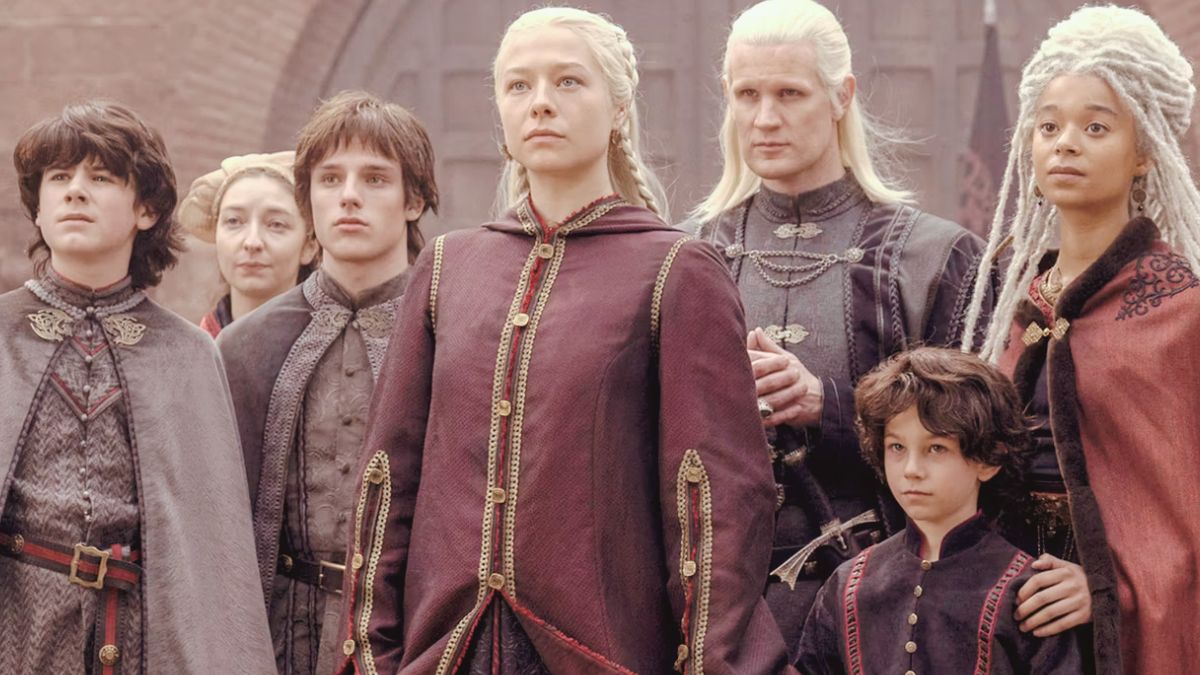 Rhaenyra and Daemon with their children in season 1 of House of the Dragon