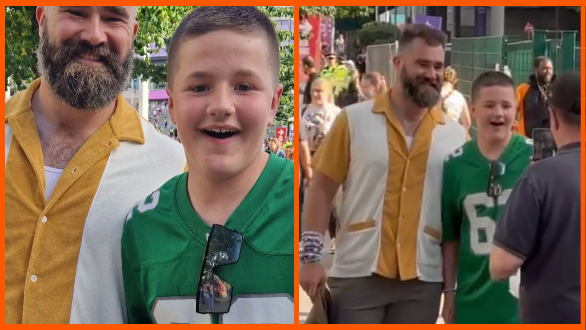 Jason Kelce meets young Eagles fan in London