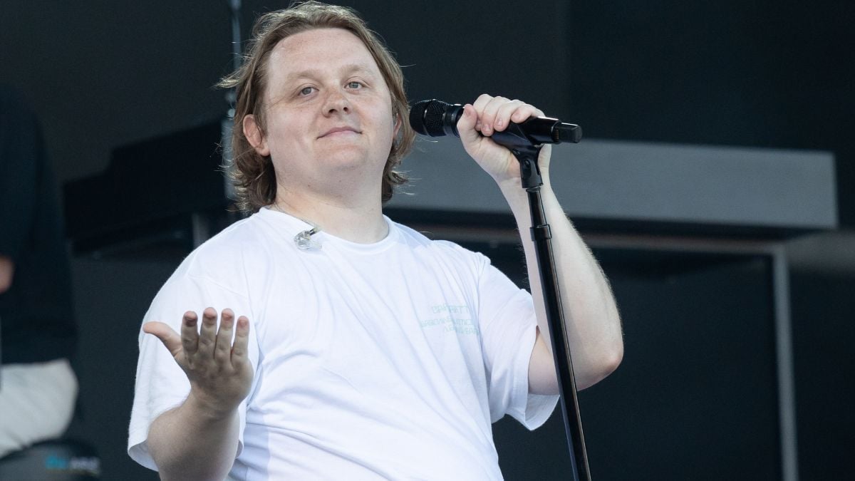 GLASTONBURY, ENGLAND - JUNE 24: Lewis Capaldi performs on the Pyramid stage during day 4 of Glastonbury Festival 2023 Worthy Farm, Pilton on June 24, 2023 in Glastonbury, England. (Photo by Anna Barclay/Getty Images)