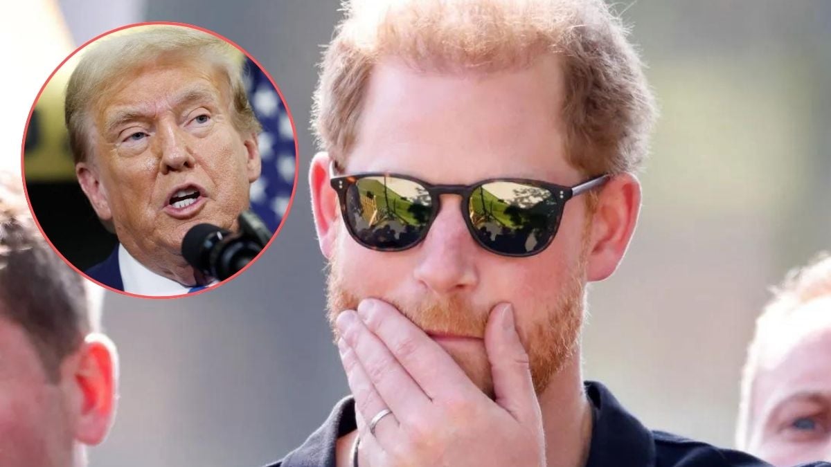 Prince Harry. Inset: Donald Trump