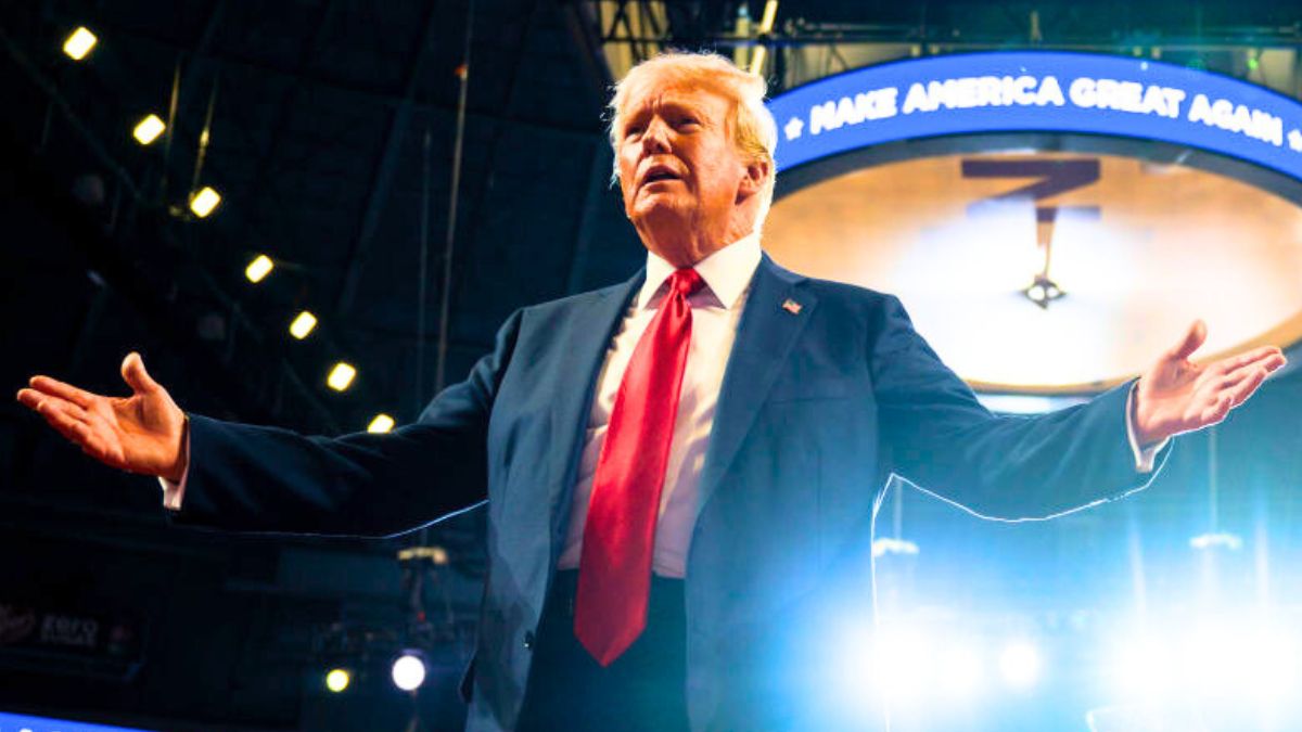 CHARLOTTE, NORTH CAROLINA - JULY 24: U.S. Republican Presidential nominee former President Donald Trump arrives at his campaign rally at the Bojangles Coliseum on July 24, 2024 in Charlotte, North Carolina. The rally is the former president's first since President Joe Biden announced he would be ending his reelection bid. (Photo by Brandon Bell/Getty Images)