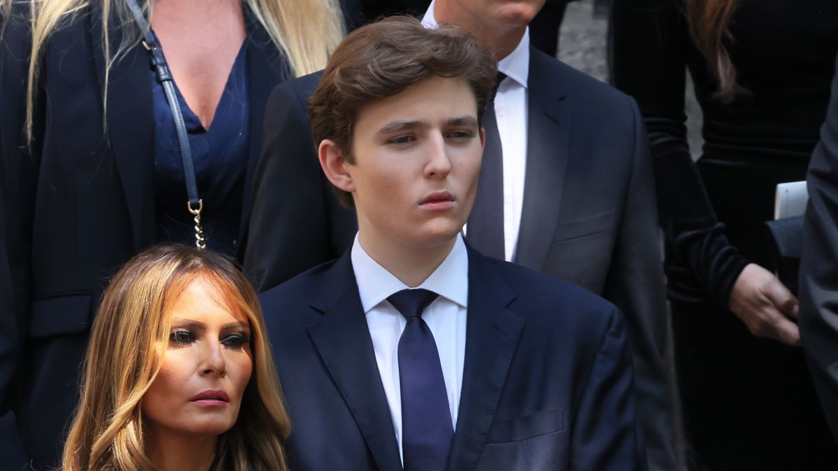 Former President Donald Trump and his wife Melania Trump along with their son Barron Trump and Ivanka Trump and their children watch as the casket of Ivana Trump is put in a hearse outside of St. Vincent Ferrer Roman Catholic Church during her funeral on July 20, 2022 in New York City. Trump, the first wife of former U.S. President Donald Trump, died at the age of 73 after a fall down the stairs of her Manhattan home. (Photo by Michael M. Santiago/Getty Images)