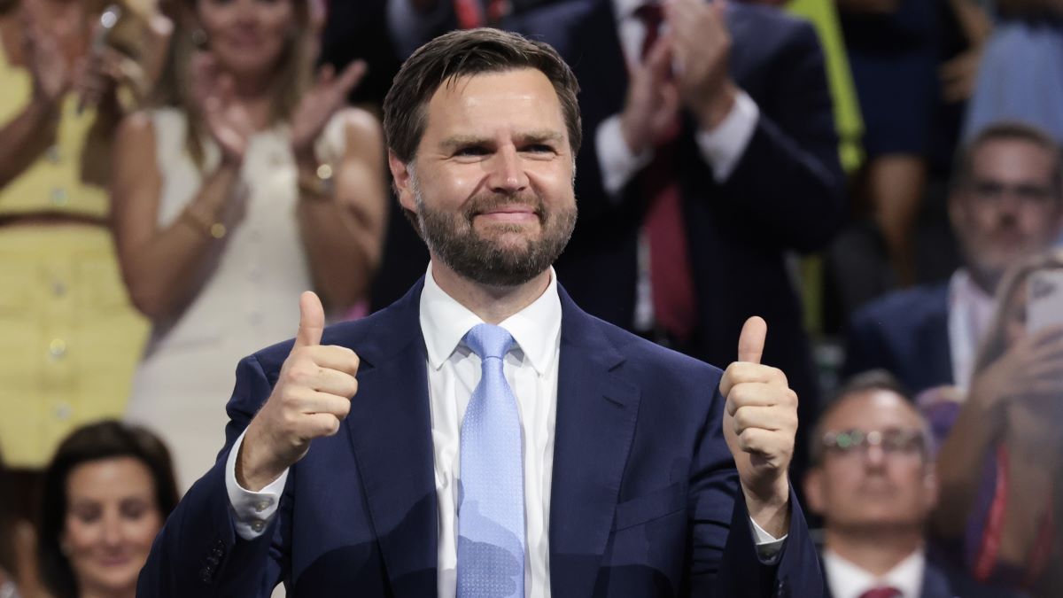 : Republican Vice Presidential candidate, U.S. Sen. J.D. Vance (R-OH) attends the first day of the Republican National Convention at the Fiserv Forum on July 15, 2024 in Milwaukee, Wisconsin. Delegates, politicians, and the Republican faithful are in Milwaukee for the annual convention, concluding with former President Donald Trump accepting his party's presidential nomination. The RNC takes place from July 15-18. (Photo by Win McNamee/Getty Images)