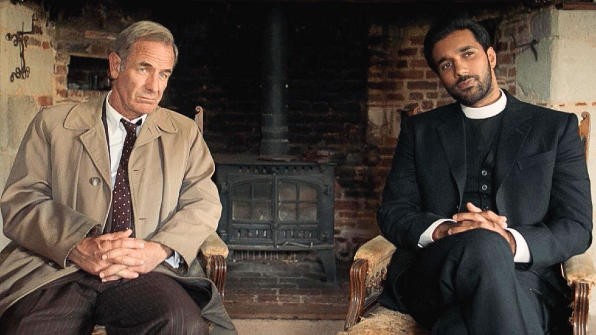 Rishi Nair as Vicar Alphy Kotteram and Robson Green as DI Geordie Keating in season 9 of 'Grantchester'.