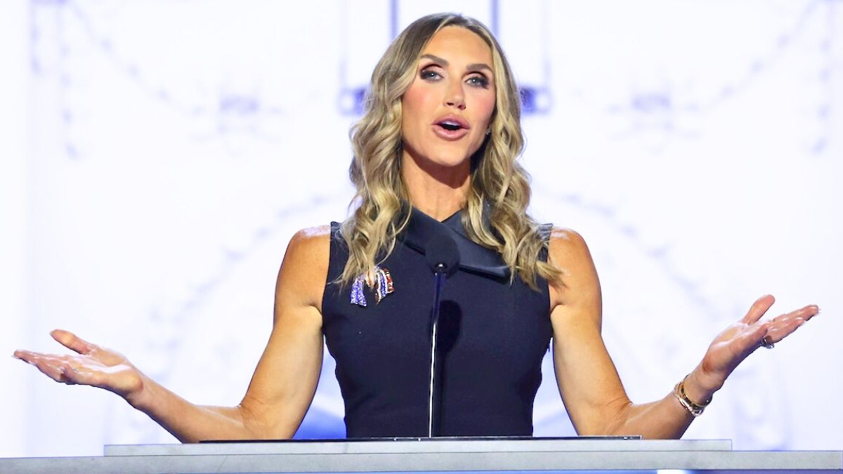 MILWAUKEE, WISCONSIN - JULY 16: Republican National Committee co-chair Lara Trump speaks on stage on the second day of the Republican National Convention at the Fiserv Forum on July 16, 2024 in Milwaukee, Wisconsin. Delegates, politicians, and the Republican faithful are in Milwaukee for the annual convention, concluding with former President Donald Trump accepting his party's presidential nomination. The RNC takes place from July 15-18.