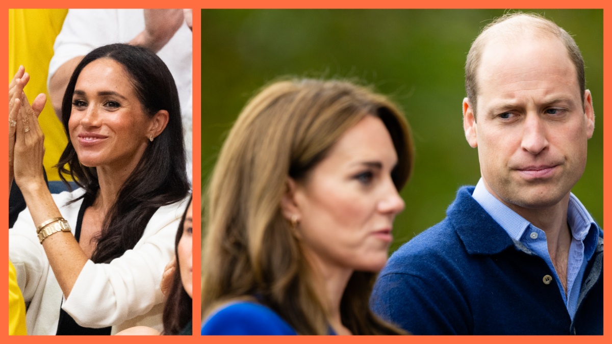 Meghan, Duchess of Sussex attends the Wheelchair Basketball preliminary match between Ukraine and Australia during day four of the Invictus Games Düsseldorf 2023 on September 13, 2023 in Duesseldorf, Germany/Prince William, Prince of Wales and Catherine, Princess of Wales during their visit to SportsAid at Bisham Abbey National Sports Centre to mark World Mental Health Day on October 12, 2023 in Marlow, England.