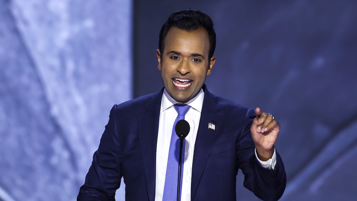 Businessman Vivek Ramaswamy speaks on stage on the second day of the Republican National Convention 2024