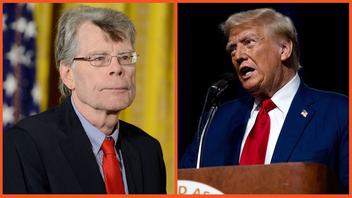 Barack Obama presents author Stephen King with the 2014 National Medal of Arts and Donald Trump speaks during the National Guard Association