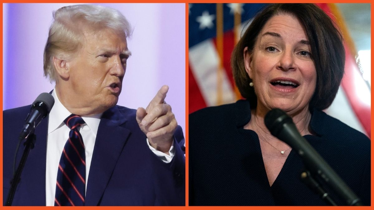 Amy Klobuchar (D-MN) speaks during a news conference on Capitol Hill, and Donald Trump speaks onstage before the start of the third day of the Republican National Convention