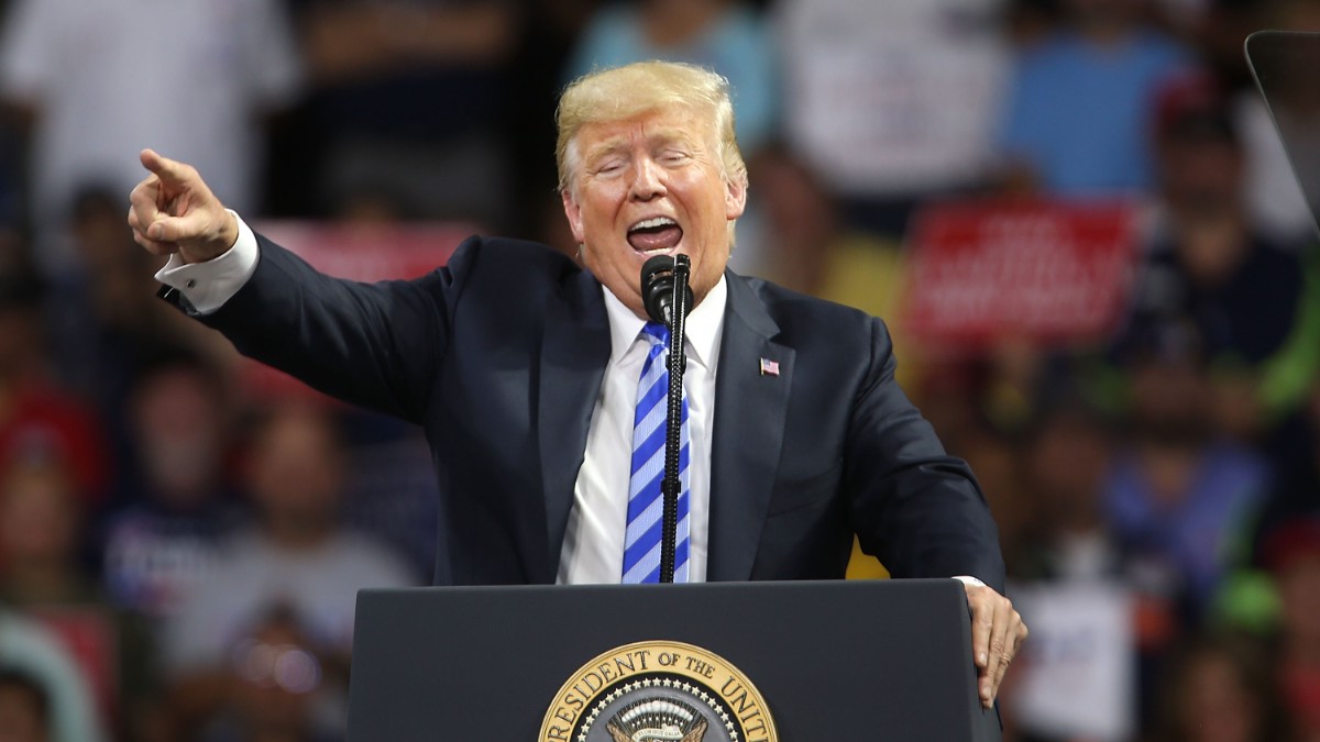 Donald Trump speaks a rally at the Charleston Civic Center