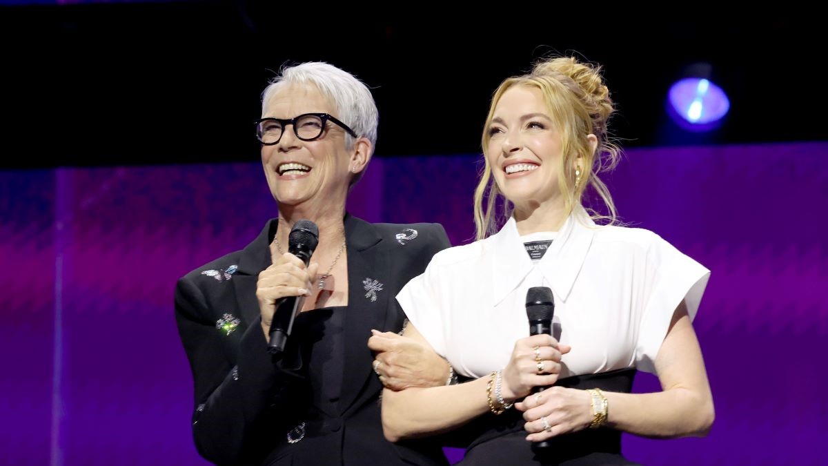 ANAHEIM, CALIFORNIA - AUGUST 09: (L-R) Jamie Lee Curtis and Lindsay Lohan appear at the Disney Entertainment Showcase at D23: The Ultimate Disney Fan Event in Anaheim, California on August 09, 2024. (Photo by Jesse Grant/Getty Images for Disney)