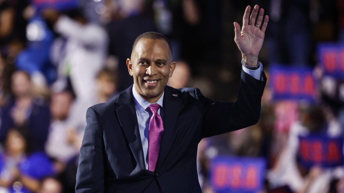 U.S. House Minority Leader Hakeem Jeffries (D-NY) departs after speaking on stage during the third day of the Democratic National Convention at the United Center on August 21, 2024 in Chicago, Illinois. Delegates, politicians, and Democratic Party supporters are in Chicago for the convention, concluding with current Vice President Kamala Harris accepting her party's presidential nomination. The DNC takes place from August 19-22. (Photo by Kevin Dietsch/Getty Images)