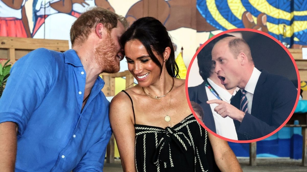 Prince Harry, Duke of Sussex and Meghan, Duchess of Sussex at the Escuela Tambores de Cabildo during The Duke and Duchess of Sussex Colombia Visit on August 17, 2024 in Cartagena, Colombia/New UK Prime Minister Keir Starmer talks to Prince William, Prince of Wales, center Prince George of Wales during the UEFA EURO 2024 final match between Spain and England at Olympiastadion on July 14, 2024 in Berlin, Germany