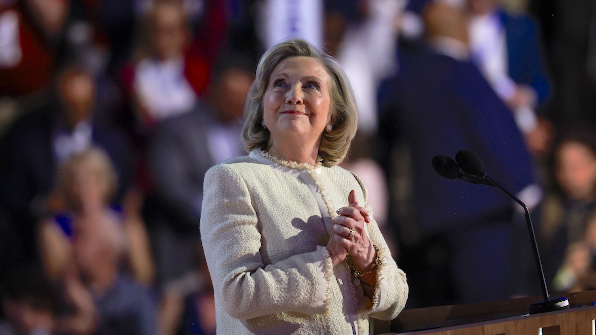 Former U.S. Secretary of State Hillary Clinton speaks onstage during the first day of the Democratic National Convention