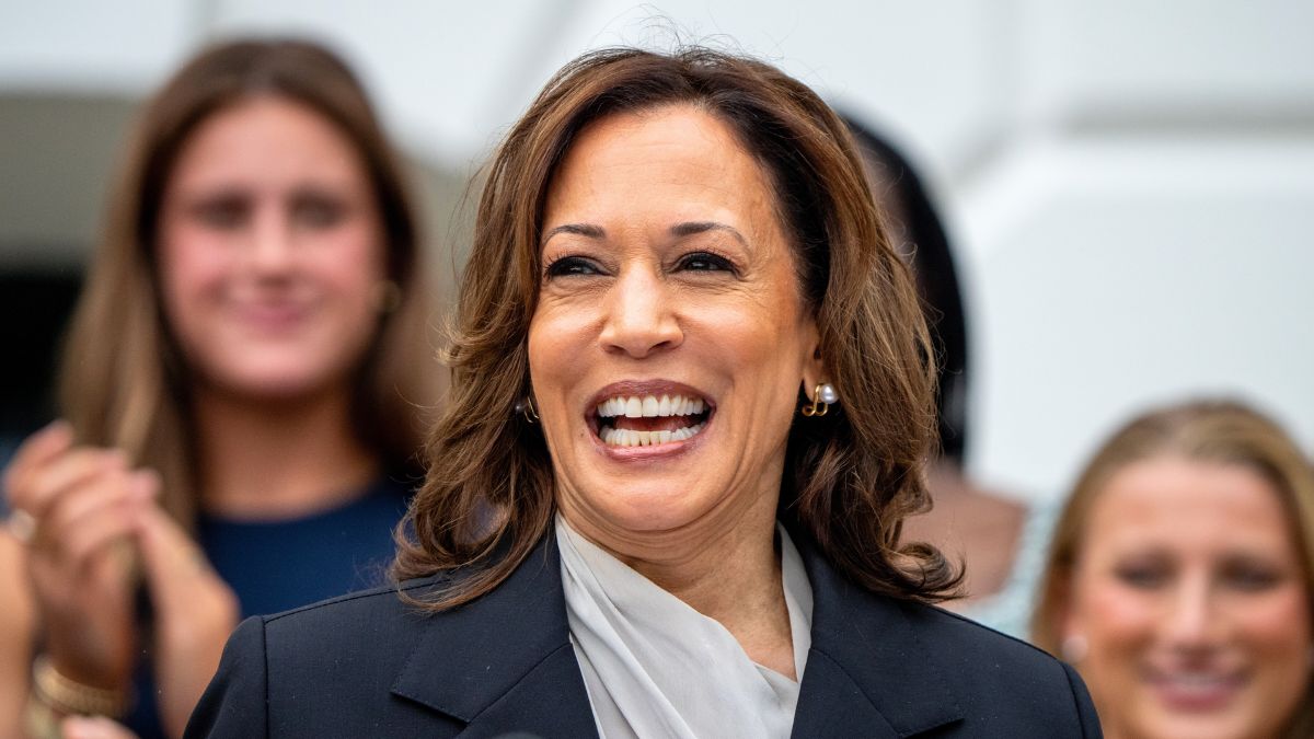 WASHINGTON, DC - JULY 22: U.S. Vice President Kamala Harris speaks during an NCAA championship teams celebration on the South Lawn of the White House on July 22, 2024 in Washington, DC. U.S. President Joe Biden abandoned his campaign for a second term after weeks of pressure from fellow Democrats to withdraw and just months ahead of the November election, throwing his support behind Harris. (Photo by Andrew Harnik/Getty Images)