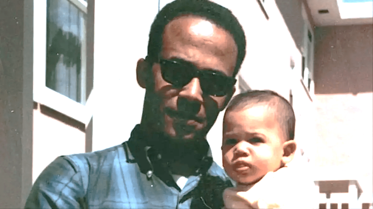 Kamala Harris as a baby, being held by her father, Donald J. Harris