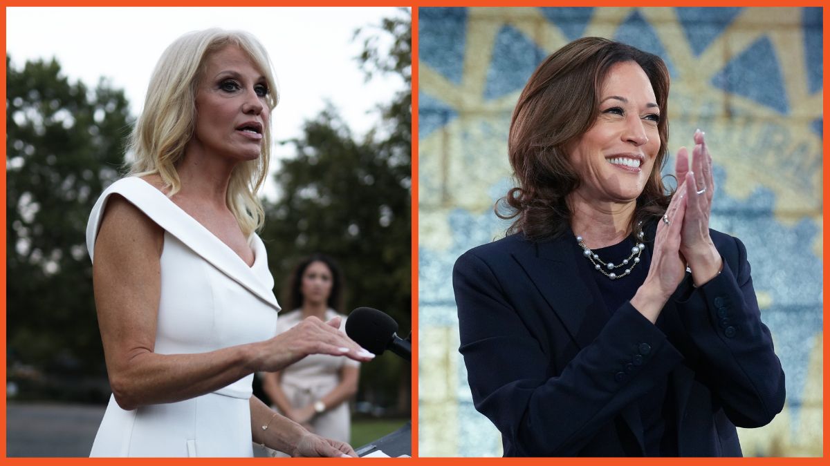 Kellyanne Conway speaks to the media outside the West Wing of the White House and Kamala Harris waits to speak at a campaign rally at United Auto Workers