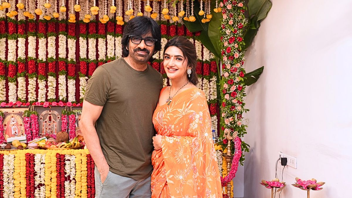 Ravi Teja and Sreeleela at the launching pooja cerimony of upcoming movie RT75.