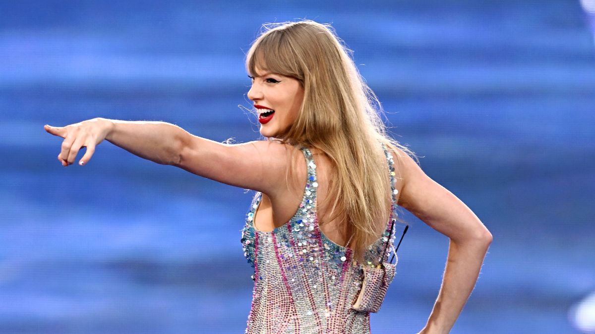 Taylor Swift performs on stage during the "Taylor Swift | The Eras Tour" at Wembley Stadium on August 15, 2024 in London, England. (Photo by Kate Green/Getty Images)