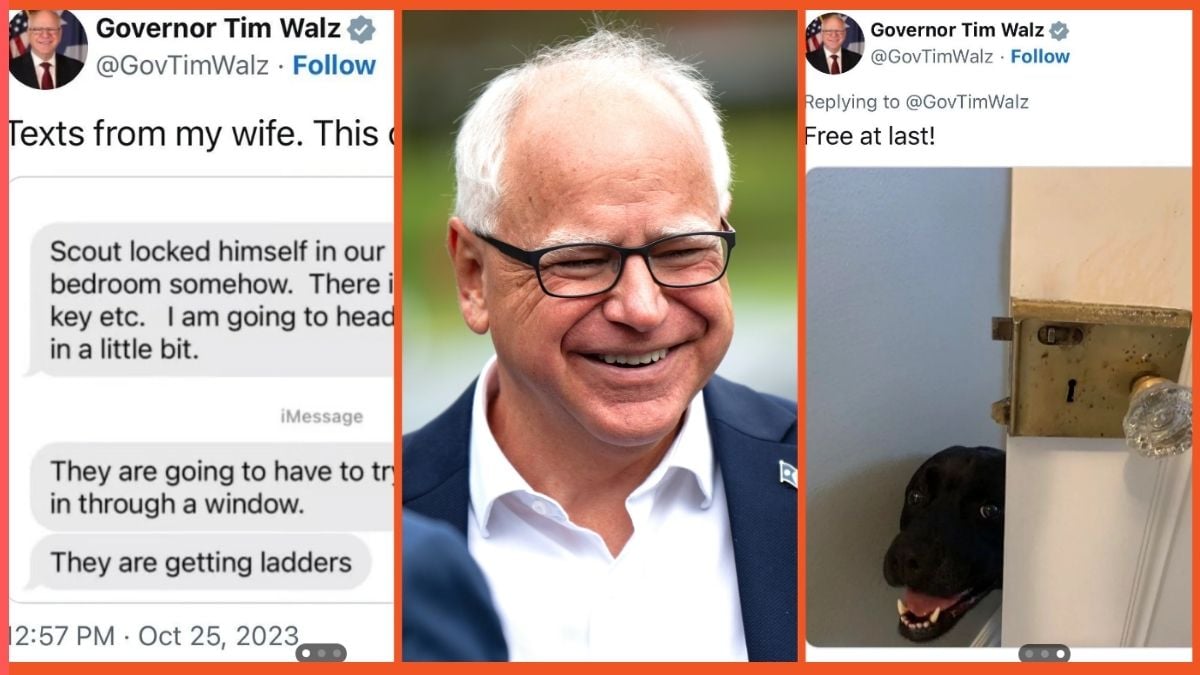 Minnesota Governor Tim Walz arrives to speak at a press conference regarding new gun legislation at City Hall on August 1, 2024 in Bloomington, Minnesota/Screenshots of Tim Walz's tweets