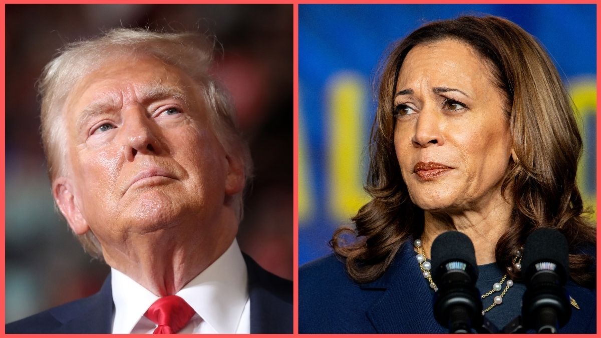 Republican presidential nominee, former U.S. President Donald Trump speaks at a rally on July 31, 2024 in Harrisburg, Pennsylvania/Democratic Presidential candidate, U.S. Vice President Kamala Harris delivers remarks during the Sigma Gamma Rho's 60th International Biennial Boule at the George R. Brown Convention Center on July 31, 2024 in Houston, Texas.