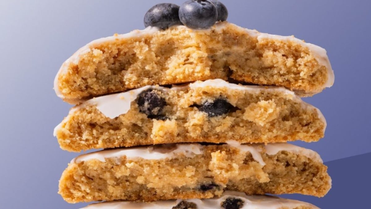 Three blueberry cookies from Crumbl Cookies