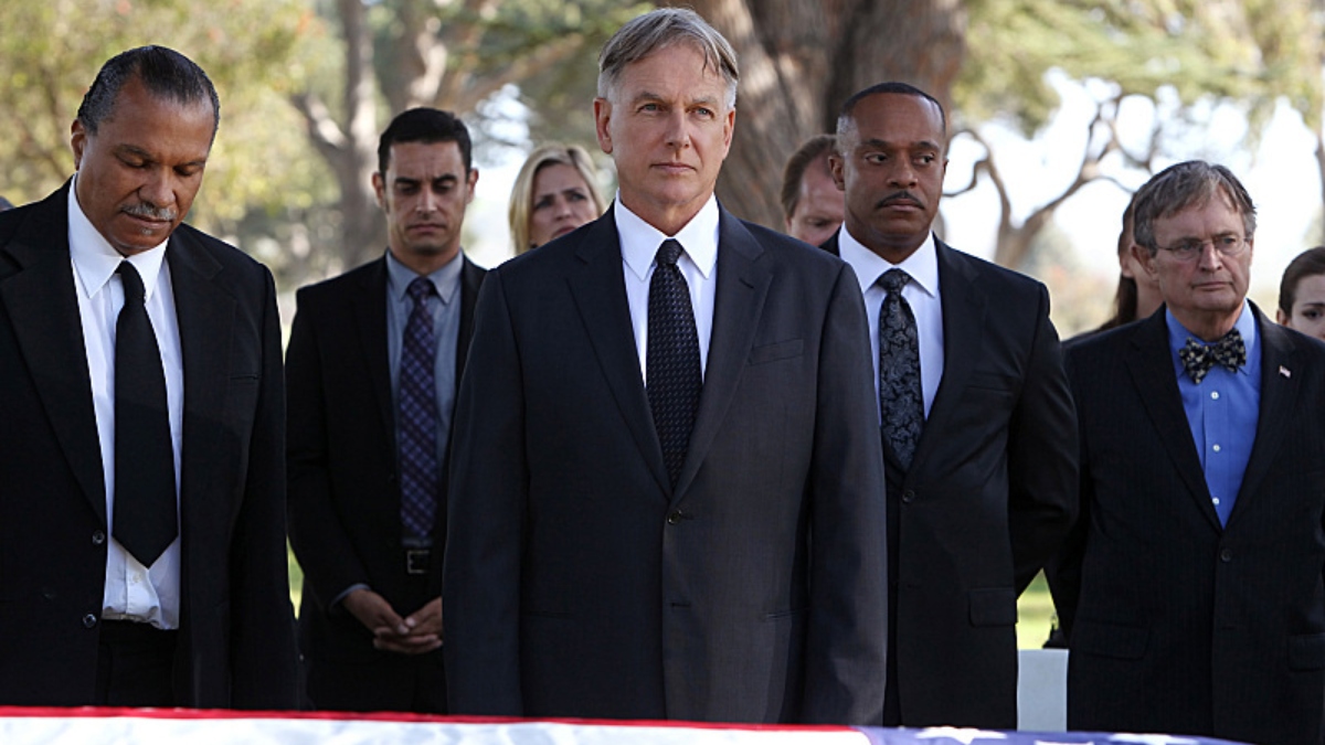 Mark Harmon as Gibbs at a funeral on NCIS