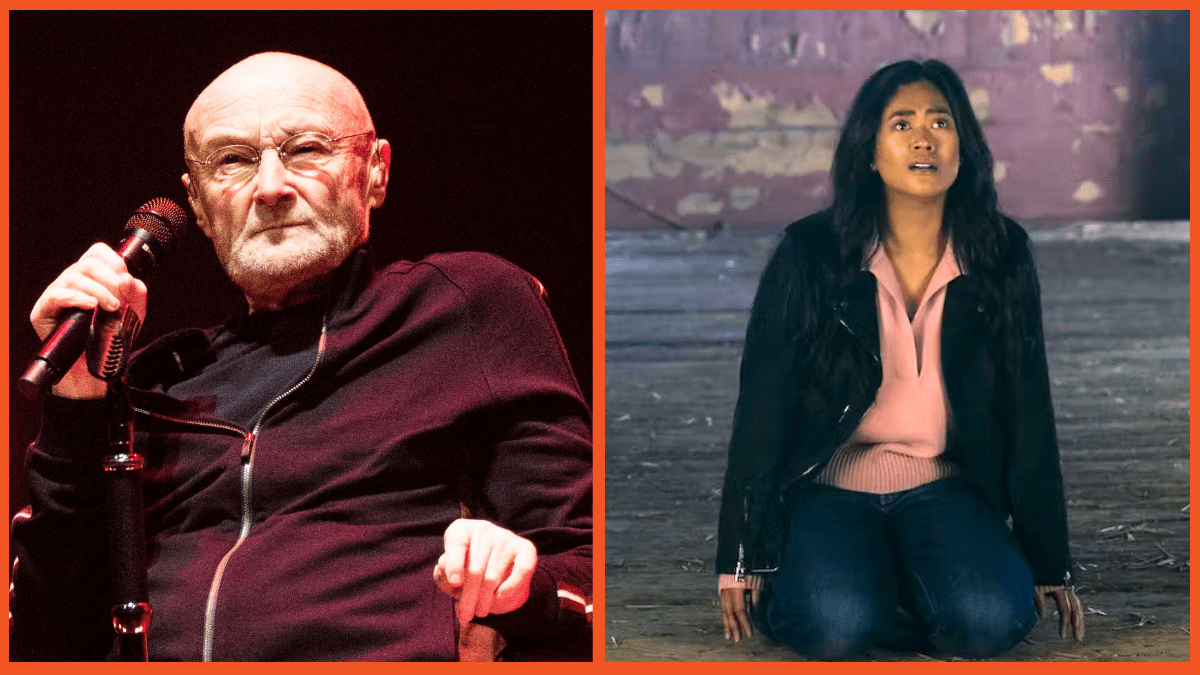 Phil Collins performing in Berlin and Victoria Sawal from season 4 of 'The Umbrella Academy'