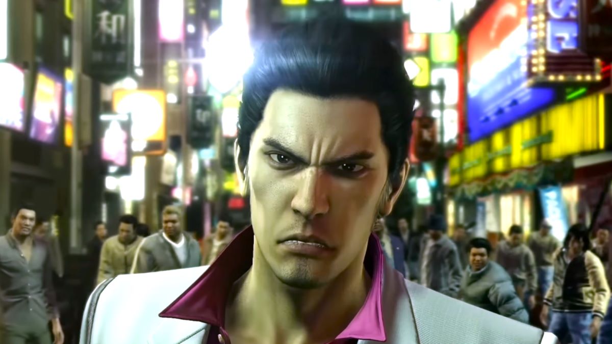 A screengrab of an angry Kazuma Kiryu from the video game, 'Yakuza Kiwami' on Nintendo Switch