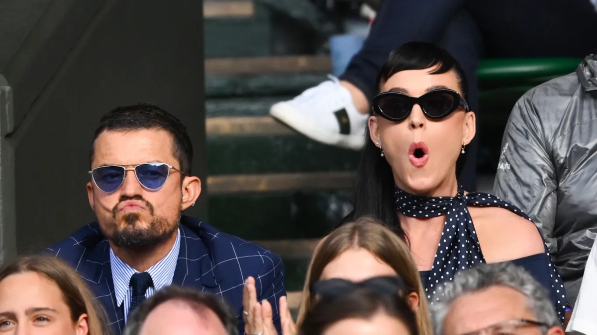 Orlando Bloom and Katy Perry attend day three of the Wimbledon Tennis Championships at All England Lawn Tennis and Croquet Club on July 05, 2023 in London, England.